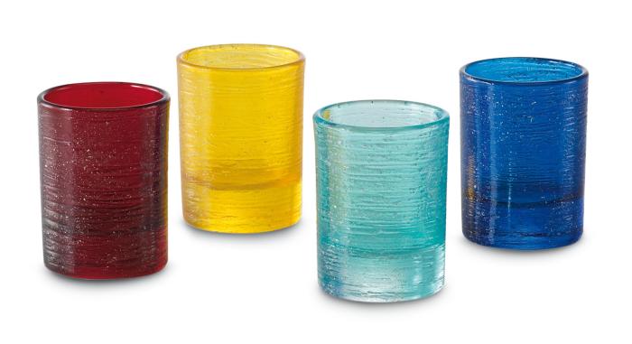 Set 4 bicchieri liquore colori misti filo d'argento